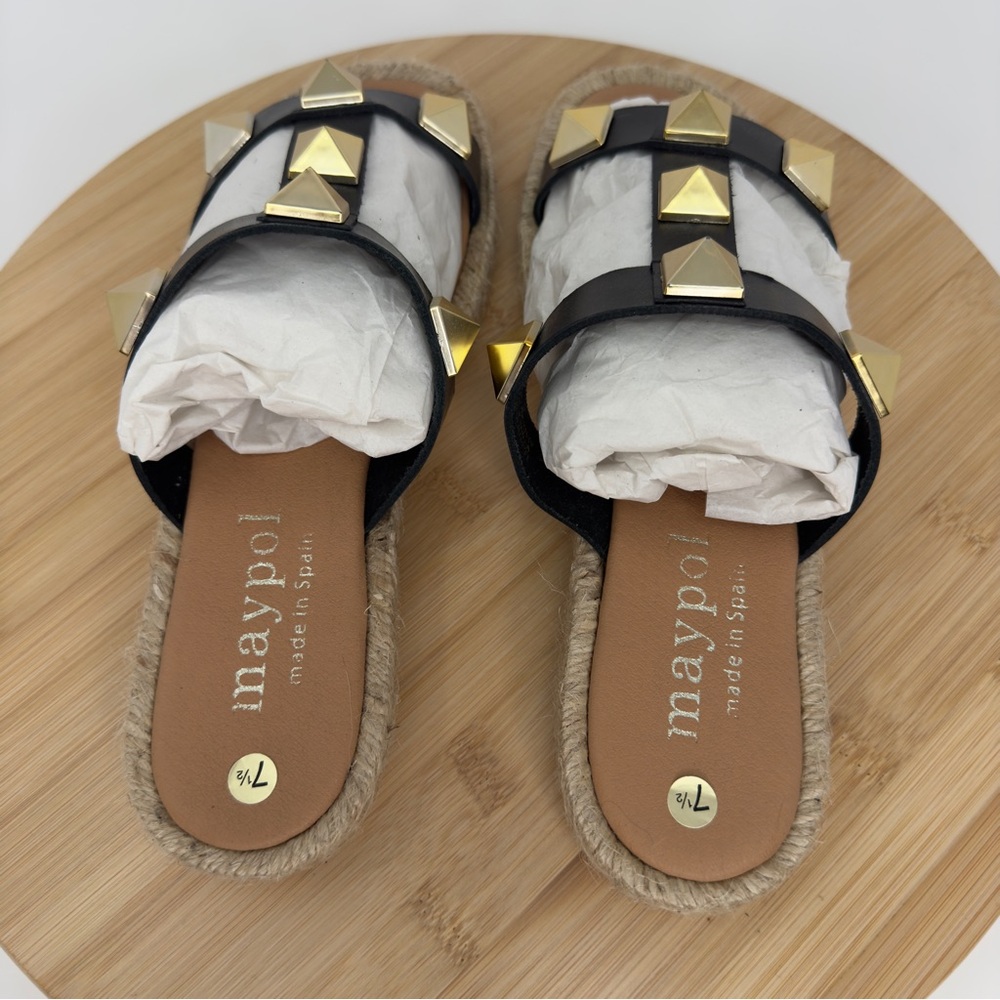 Maypol Black‎ Leather Studded Espadrille Sandals | Size 7.5 | Made in Spain - Picture 8 of 11